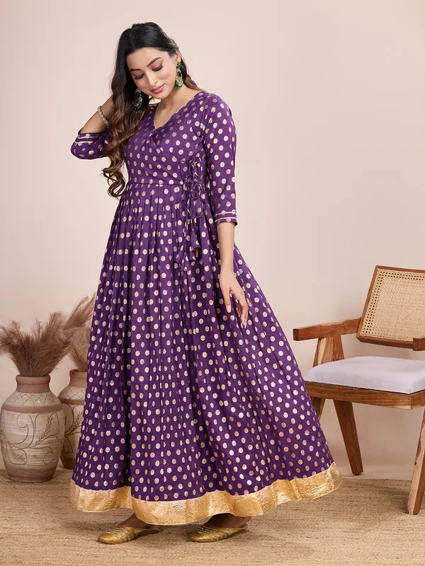 Purple_Silk_Blend_Zari_Weaving_Polka_Dot_Ethnic_Dresses_Gown_For_Women
