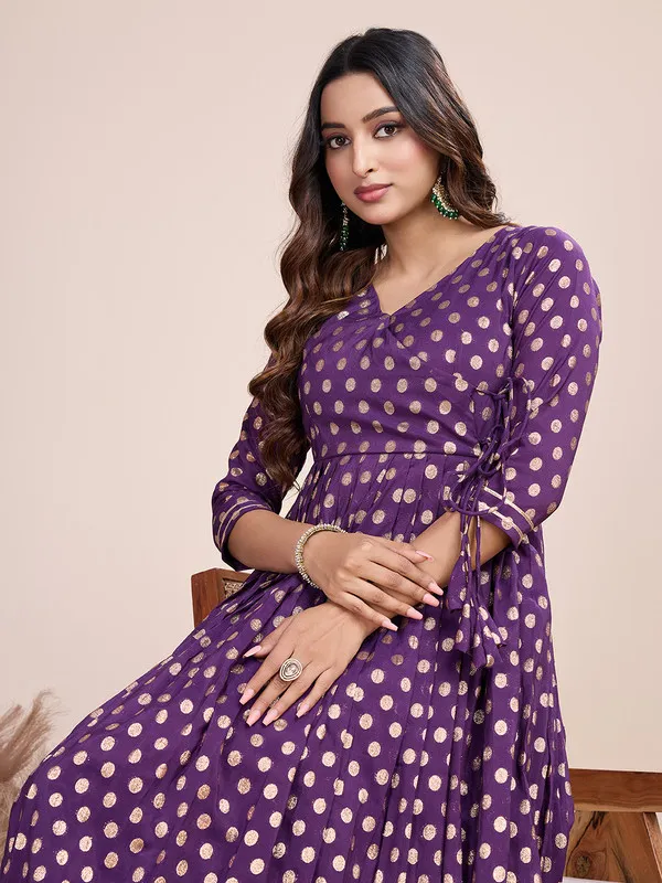 Purple_Silk_Blend_Zari_Weaving_Polka_Dot_Ethnic_Dresses_Gown_For_Women