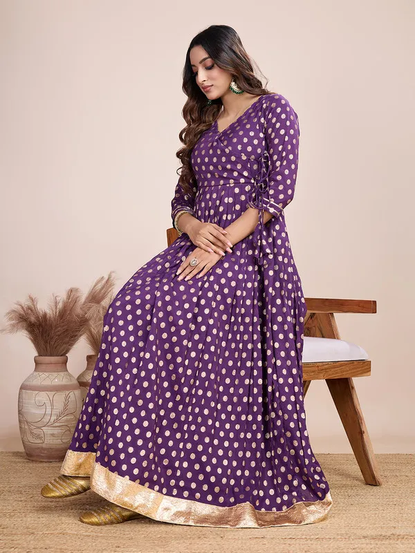 Purple_Silk_Blend_Zari_Weaving_Polka_Dot_Ethnic_Dresses_Gown_For_Women