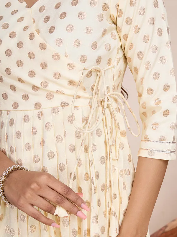 Cream_Silk_Blend_Zari_Weaving_Polka_Dot_Ethnic_Dresses_Gown_For_Women