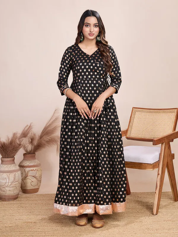 Black_Silk_Blend_Zari_Weaving_Polka_Dot_Ethnic_Dresses_Gown_For_Women