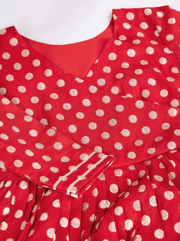 Red_Silk_Blend_Zari_Weaving_Polka_Dot_Ethnic_Dresses_Gown_For_Women