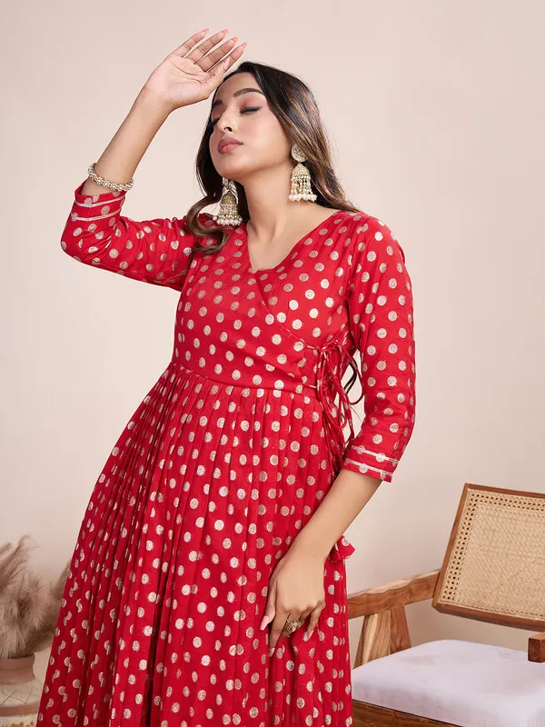 Red_Silk_Blend_Zari_Weaving_Polka_Dot_Ethnic_Dresses_Gown_For_Women