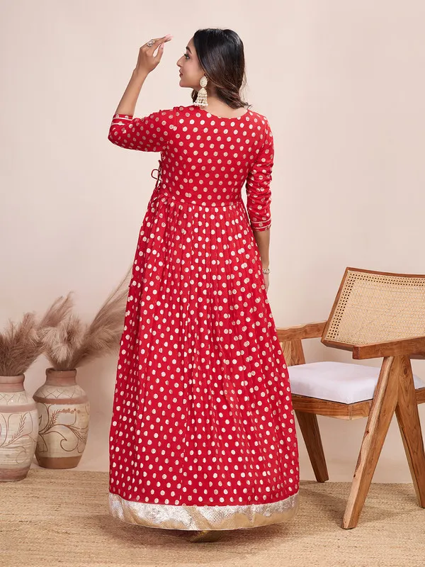 Red_Silk_Blend_Zari_Weaving_Polka_Dot_Ethnic_Dresses_Gown_For_Women