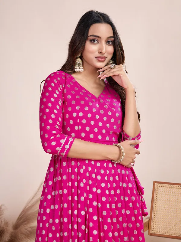Pink_Silk_Blend_Zari_Weaving_Polka_Dot_Ethnic_Dresses_Gown_For_Women