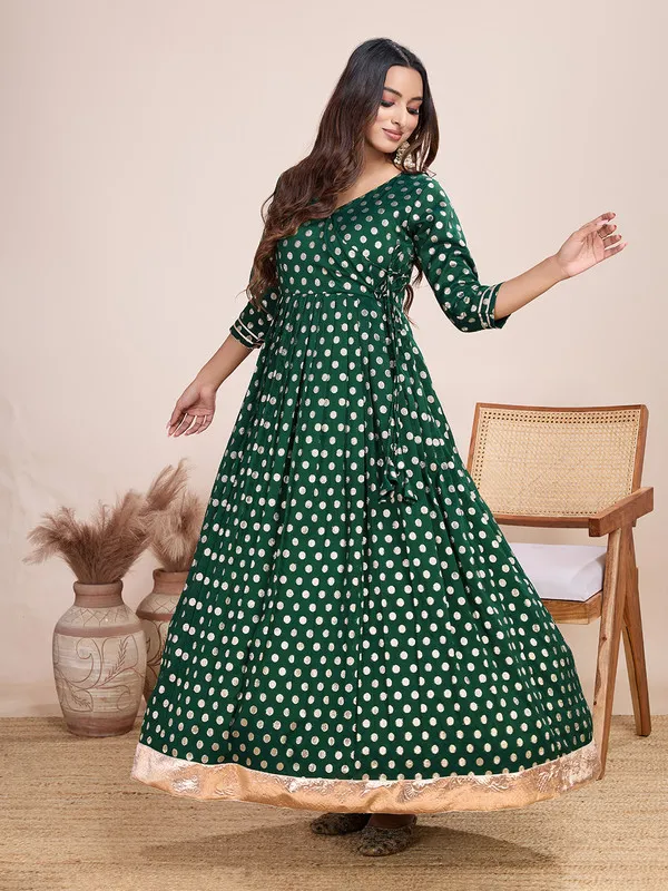 Green_Silk_Blend_Zari_Weaving_Polka_Dot_Ethnic_Dresses_Gown_For_Women