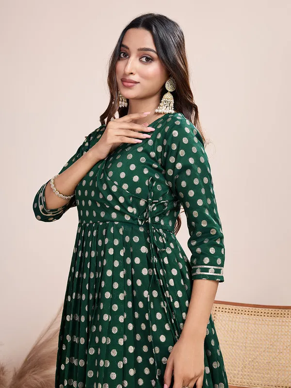 Green_Silk_Blend_Zari_Weaving_Polka_Dot_Ethnic_Dresses_Gown_For_Women