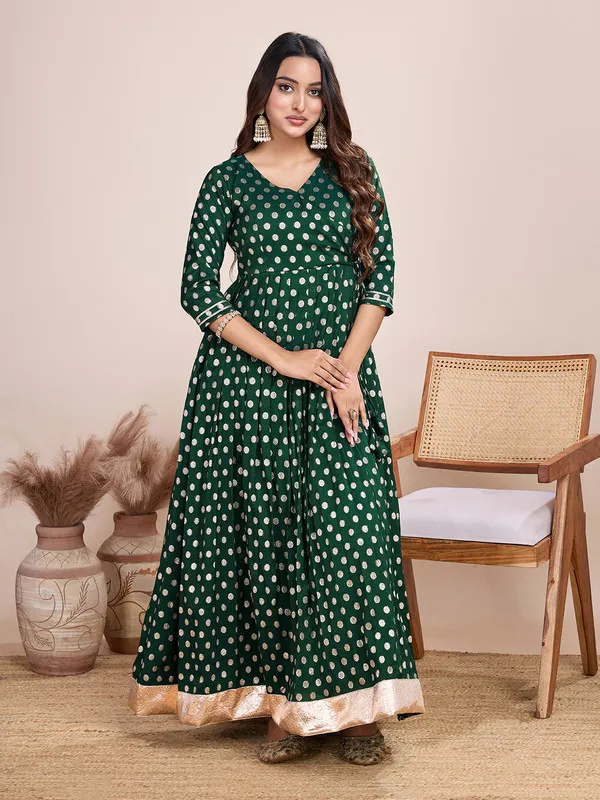 Green_Silk_Blend_Zari_Weaving_Polka_Dot_Ethnic_Dresses_Gown_For_Women