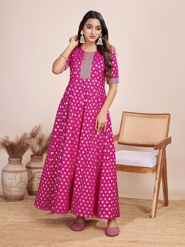 Pink_Silk_Blend_Zari_Weaving_Polka_Dot_Ethnic_Dresses_Gown_For_Women