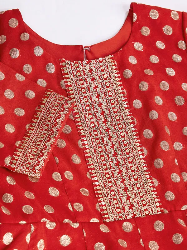Red_Silk_Blend_Zari_Weaving_Polka_Dot_Ethnic_Dresses_Gown_For_Women