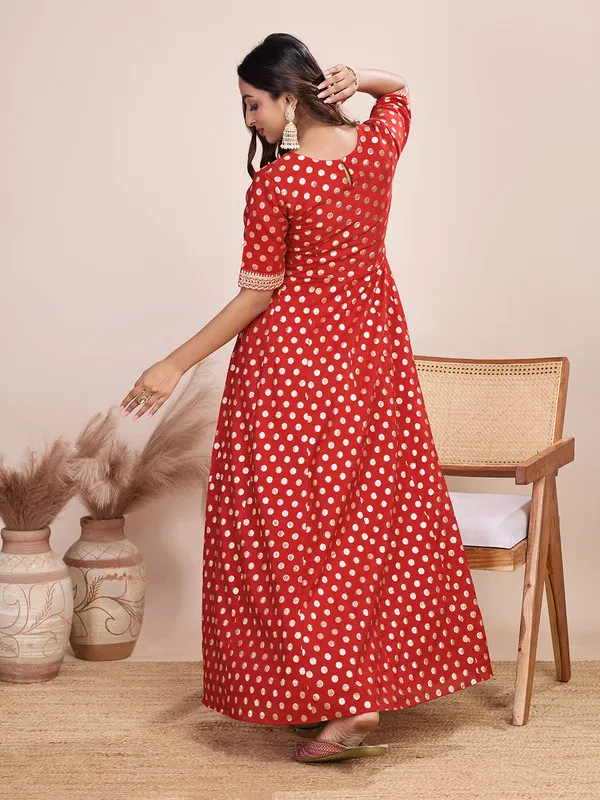Red_Silk_Blend_Zari_Weaving_Polka_Dot_Ethnic_Dresses_Gown_For_Women