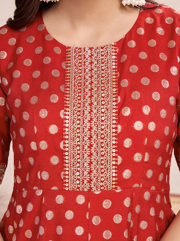 Red_Silk_Blend_Zari_Weaving_Polka_Dot_Ethnic_Dresses_Gown_For_Women