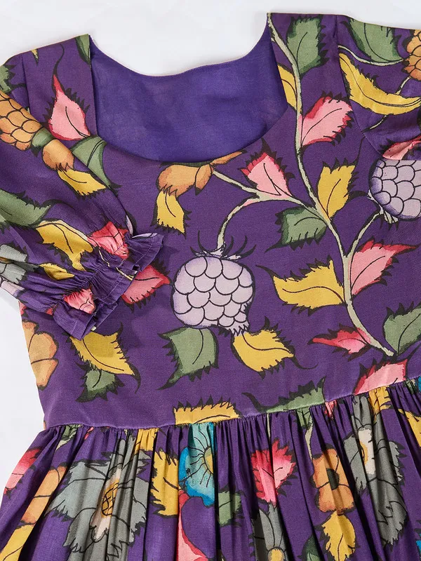 Purple_Tussar_Silk_Kalamkari_Print_Ethnic_Dresses_Gown_For_Girls