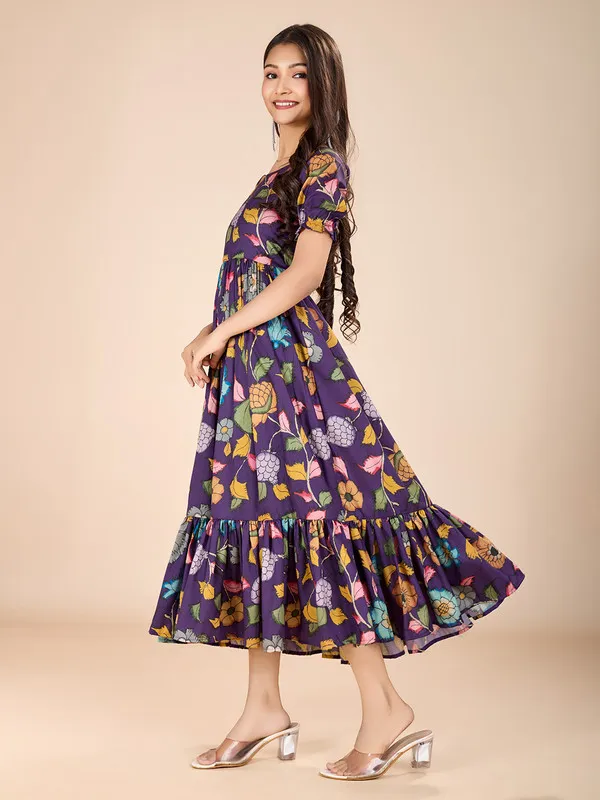 Purple_Tussar_Silk_Kalamkari_Print_Ethnic_Dresses_Gown_For_Girls