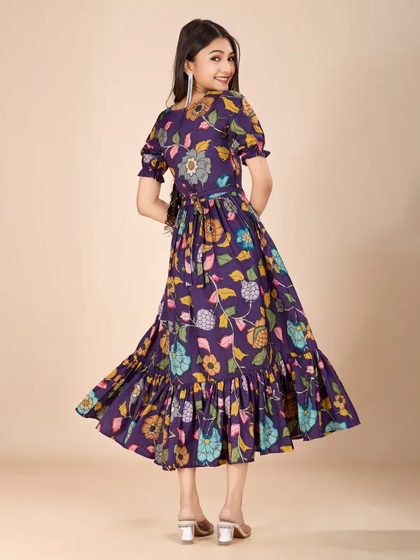 Purple_Tussar_Silk_Kalamkari_Print_Ethnic_Dresses_Gown_For_Girls