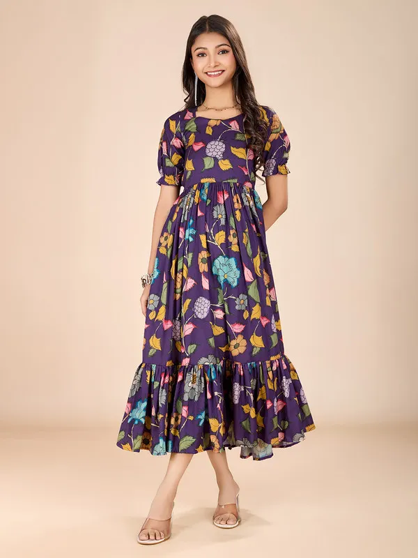 Purple_Tussar_Silk_Kalamkari_Print_Ethnic_Dresses_Gown_For_Girls
