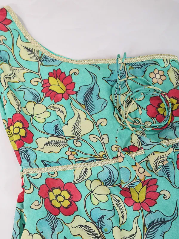 Aqua_Silk_Blend_Printed_Lace_Detailing_Ethnic_Dresses_Gown_For_Girls