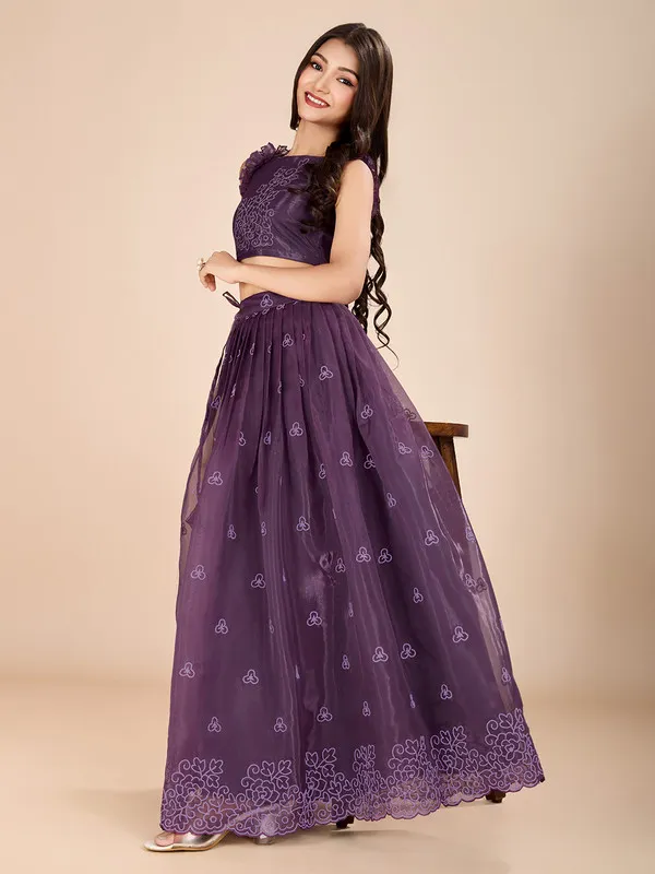 Wine_Organza_Silk_Embroidery_Lehenga_Choli_For_Girls