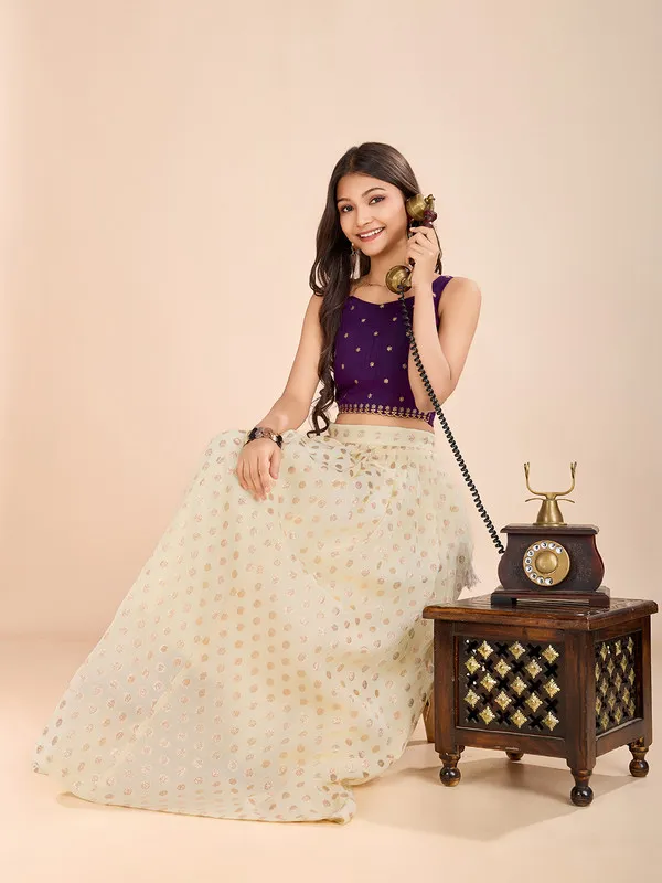 Wine_Viscose_Butti_Embroidery_Zari_Weaving_Lehenga_Choli_For_Girls