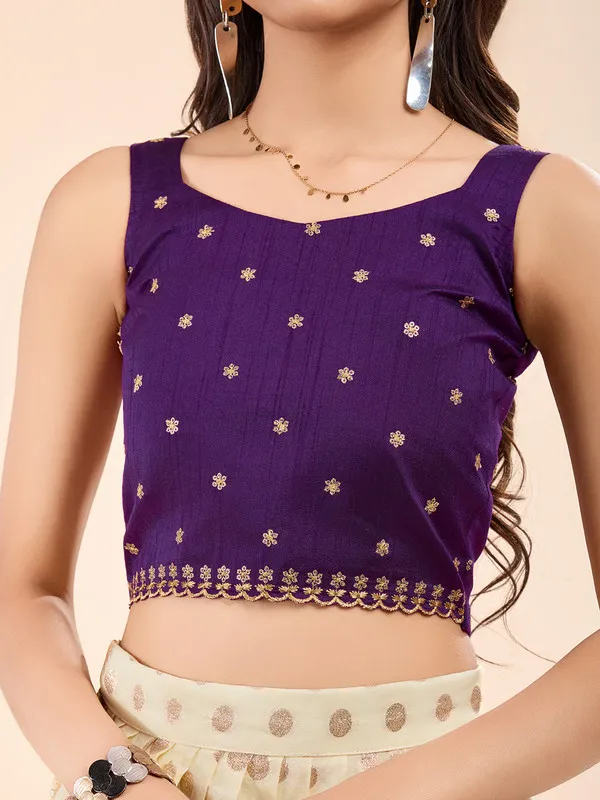 Wine_Viscose_Butti_Embroidery_Zari_Weaving_Lehenga_Choli_For_Girls