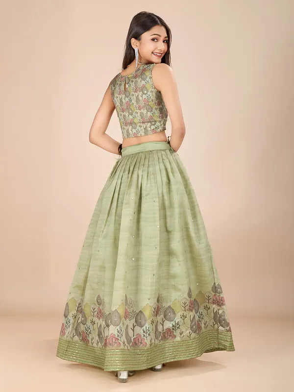 Pista_Tussar_Silk_Kantha_Embroidery_Printed_Lehenga_Choli_For_Girls