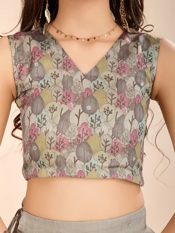Grey_Tussar_Silk_Kantha_Embroidery_Printed_Lehenga_Choli_For_Girls