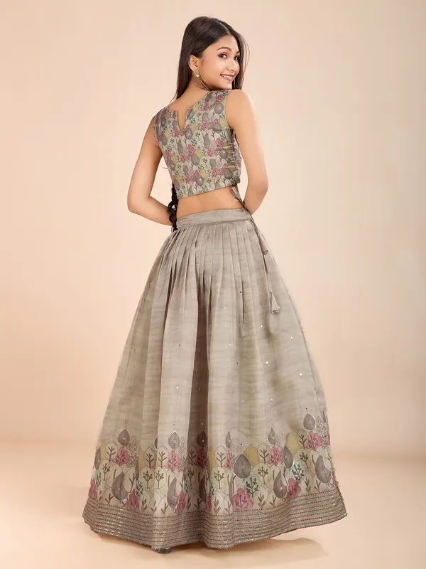 Grey_Tussar_Silk_Kantha_Embroidery_Printed_Lehenga_Choli_For_Girls