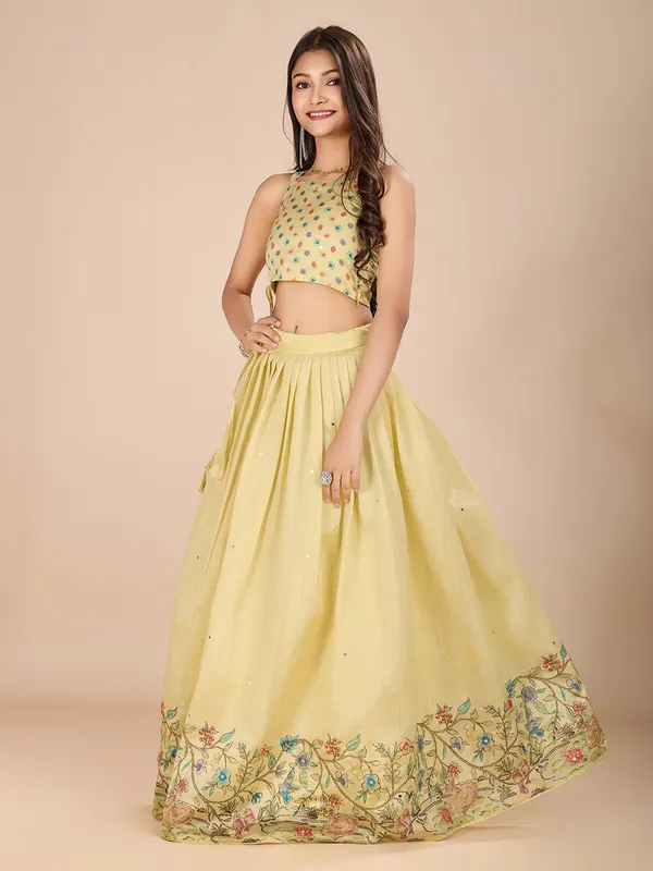 Yellow_Tussar_Silk_Embroidery_Lehenga_Choli_For_Girls