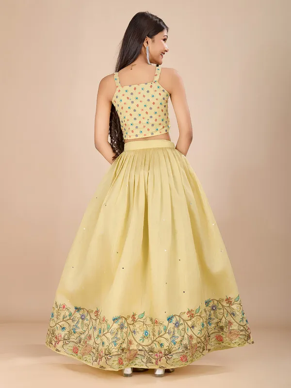 Yellow_Tussar_Silk_Embroidery_Lehenga_Choli_For_Girls
