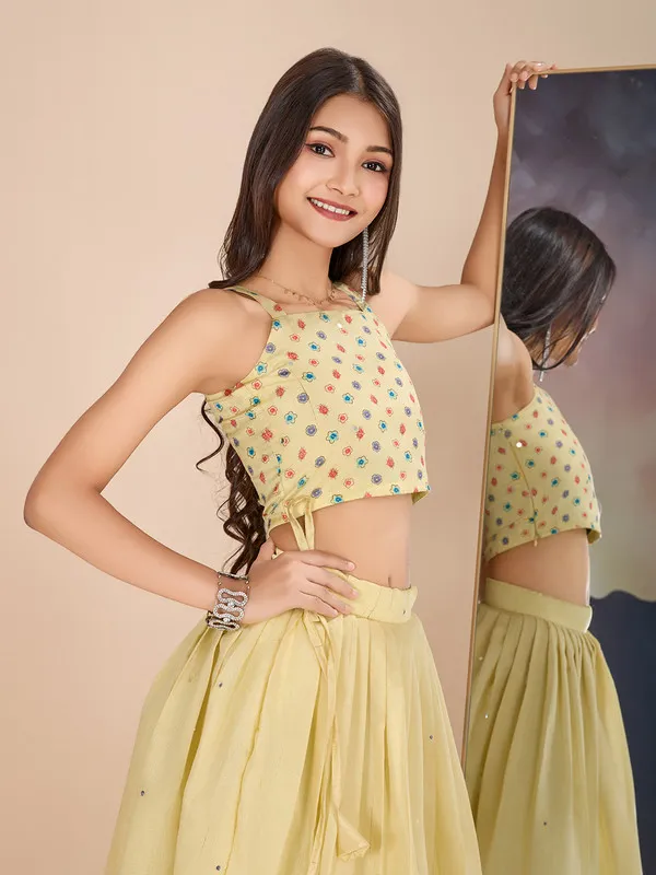 Yellow_Tussar_Silk_Embroidery_Lehenga_Choli_For_Girls