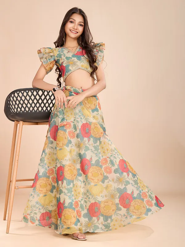 Cream_Soft_Chanderi_Printed_Scallop_Lace_Lehenga_Choli_For_Girls