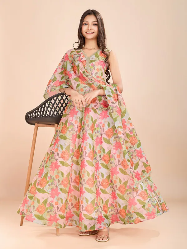 Multicolor_Soft_Chanderi_Printed_Lace_Detailing_Ethnic_Dresses_Gown_For_Girls