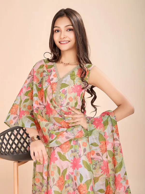 Multicolor_Soft_Chanderi_Printed_Lace_Detailing_Ethnic_Dresses_Gown_For_Girls