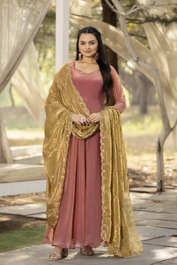 Peach_Space_Silk_Work_And_Scallop_Lace_Ethnic_Dresses_Gown_For_Women
