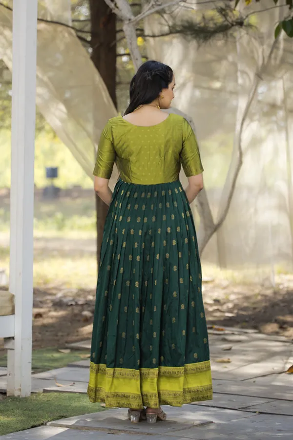 Dark_Green_Soft_Silk_Woven_Ethnic_Dresses_Gown_For_Women