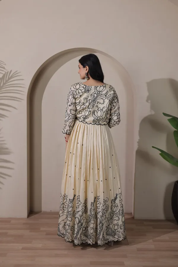 Beige_Tussar_Silk_Embroidery_Ethnic_Dresses_Gown_For_Women