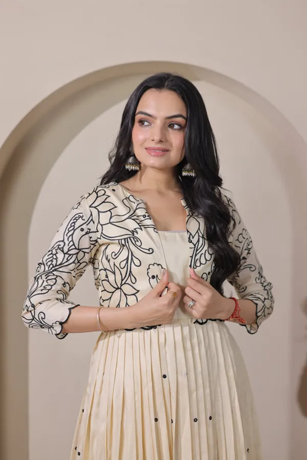 Beige_Tussar_Silk_Embroidery_Ethnic_Dresses_Gown_For_Women