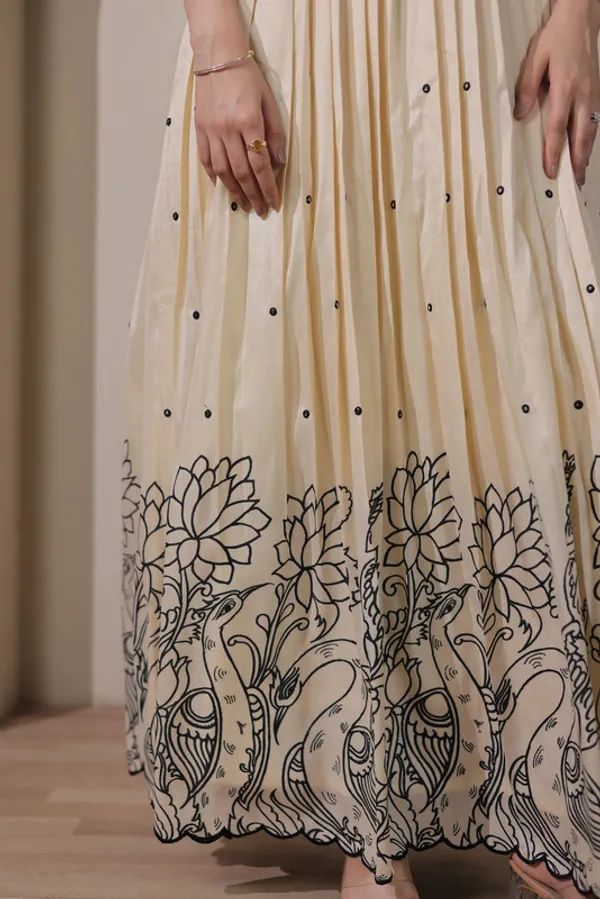 Beige_Tussar_Silk_Embroidery_Ethnic_Dresses_Gown_For_Women