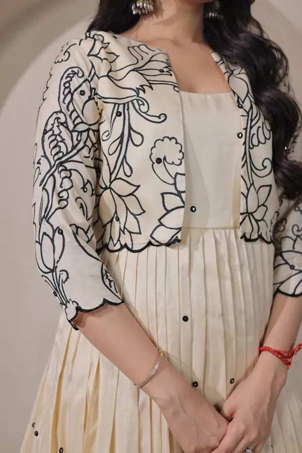 Beige_Tussar_Silk_Embroidery_Ethnic_Dresses_Gown_For_Women