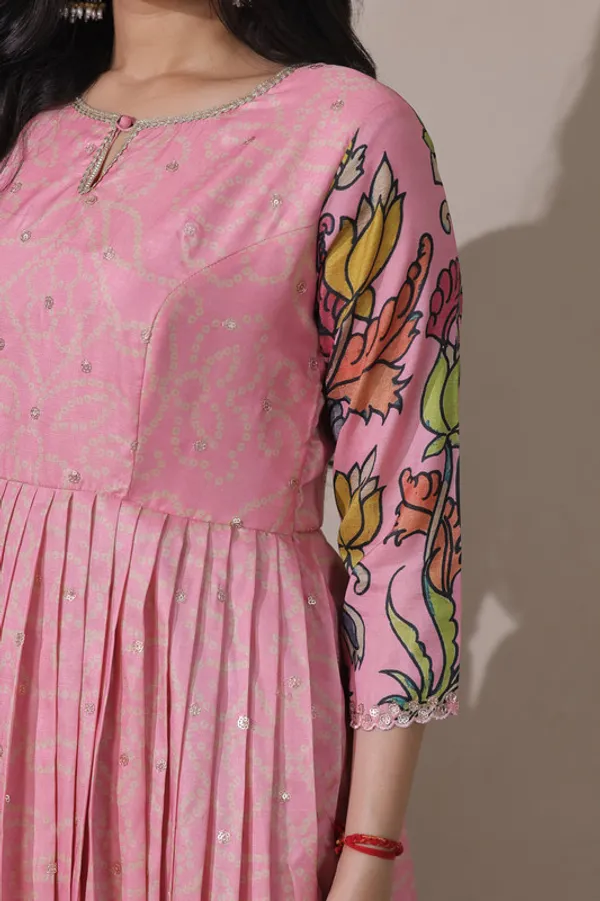 Pink_Tussar_Silk_Kalamkari_Print_Ethnic_Dresses_Gown_For_Women