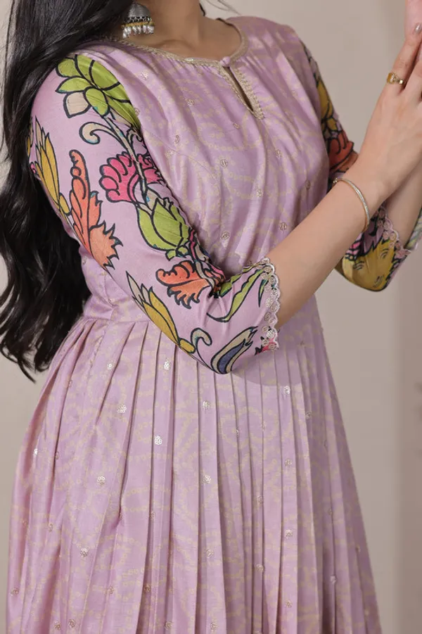 Lavender_Tussar_Silk_Kalamkari_Print_Ethnic_Dresses_Gown_For_Women