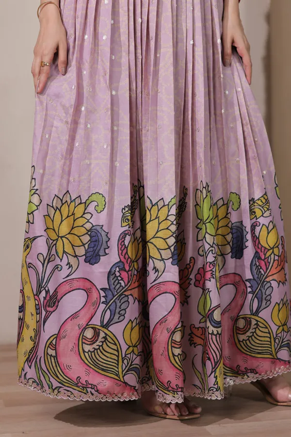 Lavender_Tussar_Silk_Kalamkari_Print_Ethnic_Dresses_Gown_For_Women