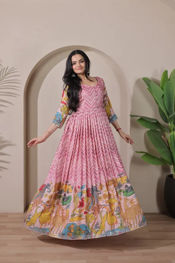Pink_Tussar_Silk_Print_Embroidery_Ethnic_Dresses_Gown_For_Women