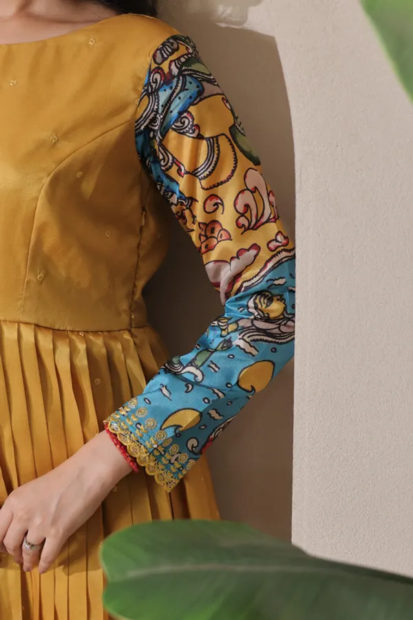 Mustard_Tussar_Silk_Print_Embroidery_Ethnic_Dresses_Gown_For_Women