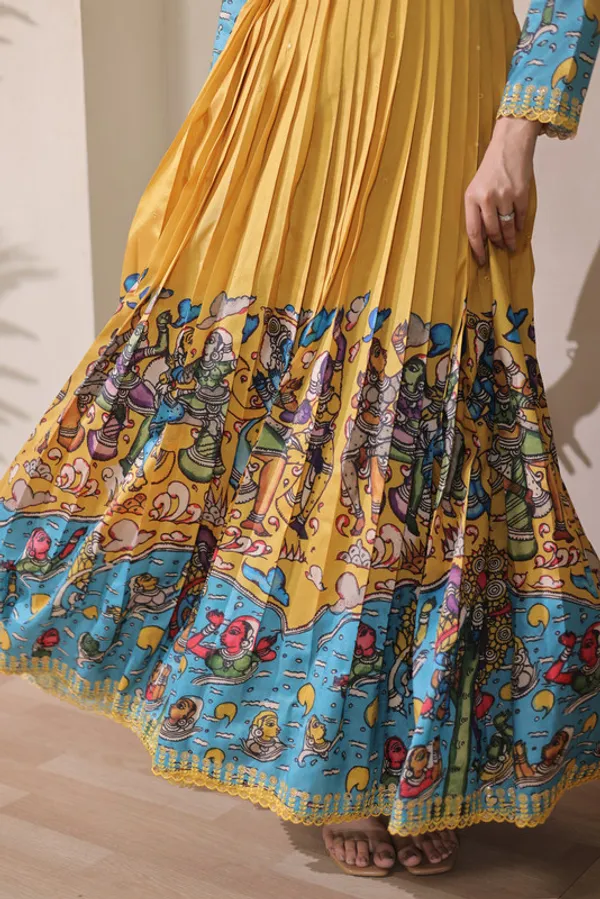 Mustard_Tussar_Silk_Print_Embroidery_Ethnic_Dresses_Gown_For_Women