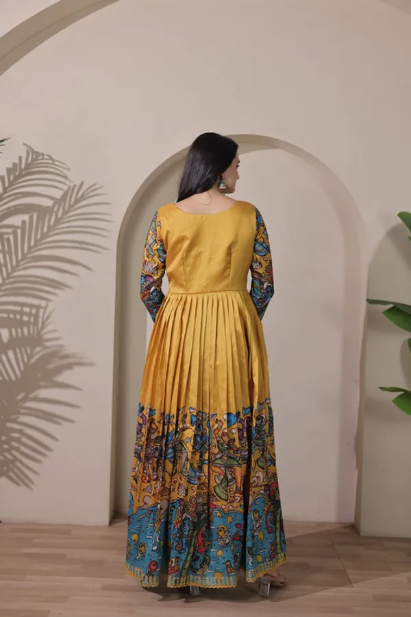 Mustard_Tussar_Silk_Print_Embroidery_Ethnic_Dresses_Gown_For_Women