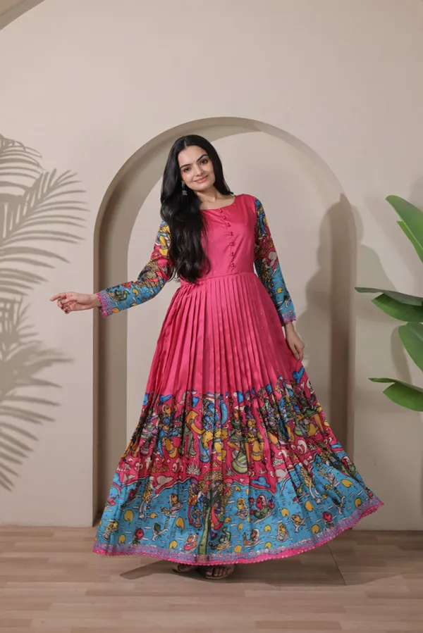Pink_Tussar_Silk_Print_Embroidery_Ethnic_Dresses_Gown_For_Women