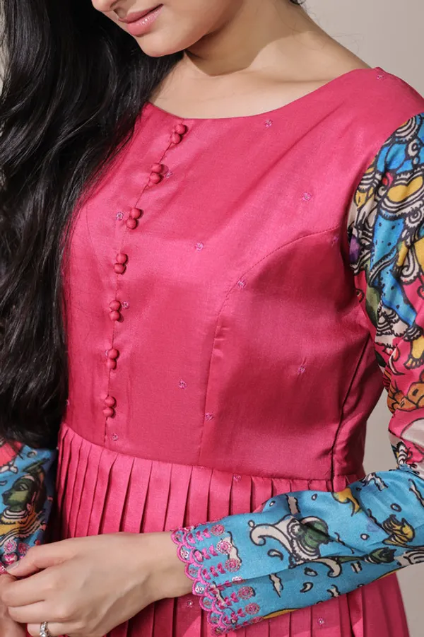 Pink_Tussar_Silk_Print_Embroidery_Ethnic_Dresses_Gown_For_Women