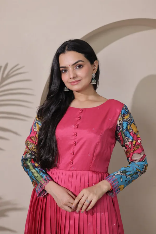 Pink_Tussar_Silk_Print_Embroidery_Ethnic_Dresses_Gown_For_Women