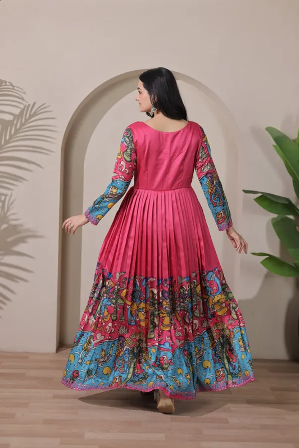 Pink_Tussar_Silk_Print_Embroidery_Ethnic_Dresses_Gown_For_Women